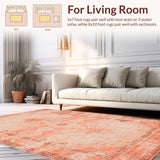 Ultra Soft Area Rug, Non Slip, Stain Resistant, Washable Area Rugs for Living Room, Bedroom, Elegant Terracotta Floral Motif(Orange)