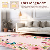 Ultra Soft Area Rug, Non Slip, Stain Resistant, Washable Area Rugs for Living Room, Bedroom, Vibrant Playful Floral Fantasy Style(Pink)