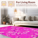 Ultra Soft Area Rug, Non Slip, Stain Resistant, Washable Area Rugs for Living Room, Bedroom, Lively Cheerful Garden Theme(Pink)