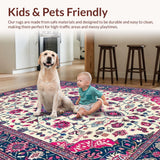 Ultra Soft Area Rug, Non Slip, Stain Resistant, Washable Area Rugs for Living Room, Bedroom, Elegant Cream and Blue Trellis Design(White)