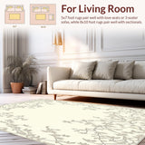 Ultra Soft Area Rug, Non Slip, Stain Resistant, Washable Area Rugs for Living Room, Bedroom, Subtle Botanical Vine Boho with a Serene Understated(Beige)