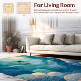 Ultra Soft Area Rug, Non Slip, Stain Resistant, Washable Area Rugs for Living Room, Bedroom, Oceanic Serenity Rug with Modern Turtle Silhouette and Coastal Swirl Motifs(Blue)