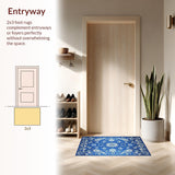 Ultra Soft Area Rug, Non Slip, Stain Resistant, Washable Area Rugs for Living Room, Bedroom, Serene Asian Elegance with Detailed Print(Blue)