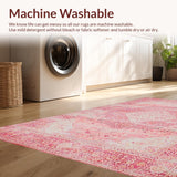 Ultra Soft Area Rug, Non Slip, Stain Resistant, Washable Area Rugs for Living Room, Bedroom, Whimsical Pastel Botanical Motif(Pink)