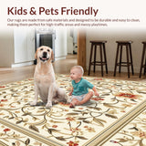Ultra Soft Area Rug, Non Slip, Stain Resistant, Washable Area Rugs for Living Room, Bedroom, Non Slip Kitchen Floor Mat Floral Area with Absorbent Features(Beige)