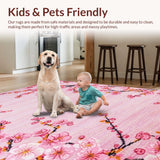Ultra Soft Area Rug, Non Slip, Stain Resistant, Washable Area Rugs for Living Room, Bedroom, Elegant Pink Vintage Style(Pink)