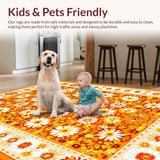 Ultra Soft Area Rug, Non Slip, Stain Resistant, Washable Area Rugs for Living Room, Bedroom, Cheerful Modern Botanical Design(Orange)