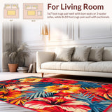 Ultra Soft Area Rug, Non Slip, Stain Resistant, Washable Area Rugs for Living Room, Bedroom, Stylish Tropical Garden Aesthetic(Red)