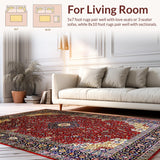 Ultra Soft Area Rug, Non Slip, Stain Resistant, Washable Area Rugs for Living Room, Bedroom, Luxurious Red Medallion Aesthetic(Red)