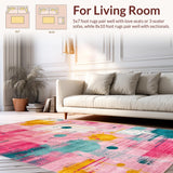 Ultra Soft Area Rug, Non Slip, Stain Resistant, Washable Area Rugs for Living Room, Bedroom, Dynamic Teal Pink Watercolor Fusion(Pink)