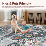 Ultra Soft Area Rug, Non Slip, Stain Resistant, Washable Area Rugs for Living Room, Bedroom, Cozy Earthy Floral Design(Gray)