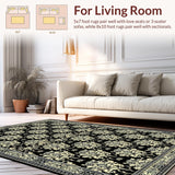 Ultra Soft Area Rug, Non Slip, Stain Resistant, Washable Area Rugs for Living Room, Bedroom, Sophisticated Monochrome Medallion(Black)