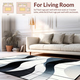 Ultra Soft Area Rug, Non Slip, Stain Resistant, Washable Area Rugs for Living Room, Bedroom, Stylish Black Minimalist Design(Gray)