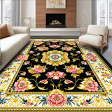 Ultra Soft Area Rug, Non Slip, Stain Resistant, Washable Area Rugs for Living Room, Bedroom, Rustic Earthy Toned Blossom Design(Black)