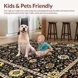 Ultra Soft Area Rug, Non Slip, Stain Resistant, Washable Area Rugs for Living Room, Bedroom, Rustic Earthy Floral Elegance(Black)