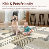 Ultra Soft Area Rug, Non Slip, Stain Resistant, Washable Area Rugs for Living Room, Bedroom, UV Resistant Reversible Patio with Contemporary Abstract Linear Motifs(Beige)
