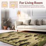 Ultra Soft Area Rug, Non Slip, Stain Resistant, Washable Area Rugs for Living Room, Bedroom, Rustic Wildlife Scene Imagery(Green)