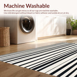 Ultra Soft Area Rug, Non Slip, Stain Resistant, Washable Area Rugs for Living Room, Bedroom, Graphic Dual Color Stripe Rug with Clean Edged Monochrome Bands(Black)