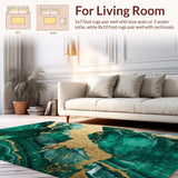 Ultra Soft Area Rug, Non Slip, Stain Resistant, Washable Area Rugs for Living Room, Bedroom, Marble Swirl Emerald Green Living Room Plush Carpet(Green)