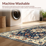 Ultra Soft Area Rug, Non Slip, Stain Resistant, Washable Area Rugs for Living Room, Bedroom, Bright Floral Lattice Visual(Blue)