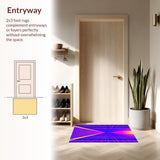 Ultra Soft Area Rug, Non Slip, Stain Resistant, Washable Area Rugs for Living Room, Bedroom, Eclectic Futuristic Wave Motif(Purple)