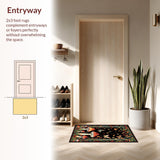 Ultra Soft Area Rug, Non Slip, Stain Resistant, Washable Area Rugs for Living Room, Bedroom, Charming Moth Graphic Accents(Black)
