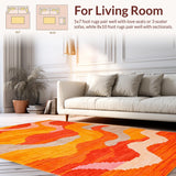 Ultra Soft Area Rug, Non Slip, Stain Resistant, Washable Area Rugs for Living Room, Bedroom, Funky Earth Tones Pattern(Orange)