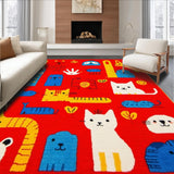 Ultra Soft Area Rug, Non Slip, Stain Resistant, Washable Area Rugs for Living Room, Bedroom, Bright Multi-Color Animal Patchwork(Red)