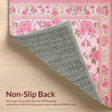 Ultra Soft Area Rug, Non Slip, Stain Resistant, Washable Area Rugs for Living Room, Bedroom, Bright Garden Floral Aesthetic(Pink)