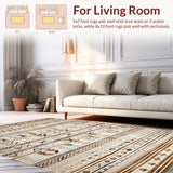 Ultra Soft Area Rug, Non Slip, Stain Resistant, Washable Area Rugs for Living Room, Bedroom, Elegant Curved Boho Design(Beige)