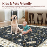 Ultra Soft Area Rug, Non Slip, Stain Resistant, Washable Area Rugs for Living Room, Bedroom, Striking Vintage Ethnic Accents(Black)
