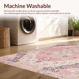 Ultra Soft Area Rug, Non Slip, Stain Resistant, Washable Area Rugs for Living Room, Bedroom, Charming Floral Boho Aesthetic(Pink)