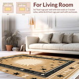 Ultra Soft Area Rug, Non Slip, Stain Resistant, Washable Area Rugs for Living Room, Bedroom, Rustic Starlit Half Circle Motif(Beige)