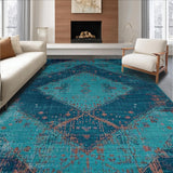 Ultra Soft Area Rug, Non Slip, Stain Resistant, Washable Area Rugs for Living Room, Bedroom, Rustic Distressed Medallion Design(Blue)