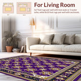 Ultra Soft Area Rug, Non Slip, Stain Resistant, Washable Area Rugs for Living Room, Bedroom, Elegant Floral Area(Purple)