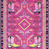 Ultra Soft Area Rug, Non Slip, Stain Resistant, Washable Area Rugs for Living Room, Bedroom, Chic Vivid Western Graphic Motif(Pink)