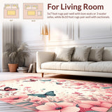 Ultra Soft Area Rug, Non Slip, Stain Resistant, Washable Area Rugs for Living Room, Bedroom, Soft Elegant Butterfly Bloom Design(Pink)