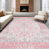 Ultra Soft Area Rug, Non Slip, Stain Resistant, Washable Area Rugs for Living Room, Bedroom, Sophisticated Round Blooming Elegance(Pink)