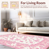 Ultra Soft Area Rug, Non Slip, Stain Resistant, Washable Area Rugs for Living Room, Bedroom, Whimsical Tiled Motif Inspiration(Pink)