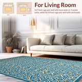 Ultra Soft Area Rug, Non Slip, Stain Resistant, Washable Area Rugs for Living Room, Bedroom, Rustic Beige Diamond Arrangement(Blue)