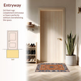 Ultra Soft Area Rug, Non Slip, Stain Resistant, Washable Area Rugs for Living Room, Bedroom, Elegant Earthy Toned Imagery(Orange)