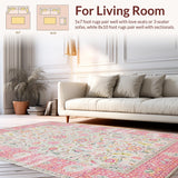 Ultra Soft Area Rug, Non Slip, Stain Resistant, Washable Area Rugs for Living Room, Bedroom, Chic Geometric Soft Pink Aesthetic(Ivory)