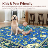 Ultra Soft Area Rug, Non Slip, Stain Resistant, Washable Area Rugs for Living Room, Bedroom, Rustic Cream and Blue Motif(Blue)