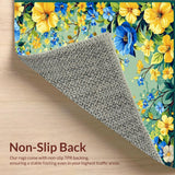 Ultra Soft Area Rug, Non Slip, Stain Resistant, Washable Area Rugs for Living Room, Bedroom, Summer Floral Bath(Blue)