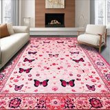 Ultra Soft Area Rug, Non Slip, Stain Resistant, Washable Area Rugs for Living Room, Bedroom, Enchanting Floral Insect Fusion(Pink)