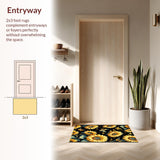 Ultra Soft Area Rug, Non Slip, Stain Resistant, Washable Area Rugs for Living Room, Bedroom, Contemporary Rustic Floral Fusion(Yellow)