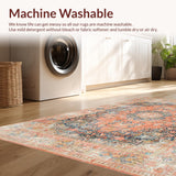 Ultra Soft Area Rug, Non Slip, Stain Resistant, Washable Area Rugs for Living Room, Bedroom, Ultra Soft Washable Carpet, Faded Traditional Medallion Pattern(Orange)