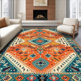 Ultra Soft Area Rug, Non Slip, Stain Resistant, Washable Area Rugs for Living Room, Bedroom, Earthy Toned Diamond Design(Orange)