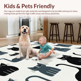 Ultra Soft Area Rug, Non Slip, Stain Resistant, Washable Area Rugs for Living Room, Bedroom, Cute Gray Cat Illustration Style(Black)