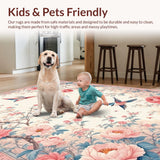 Ultra Soft Area Rug, Non Slip, Stain Resistant, Washable Area Rugs for Living Room, Bedroom, Serene Blossom and Bird Elegance(Beige)